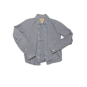 Hollister Blue Button Down Shirt Long Sleeves Subtle Check Mens Slim Fit‎ Small